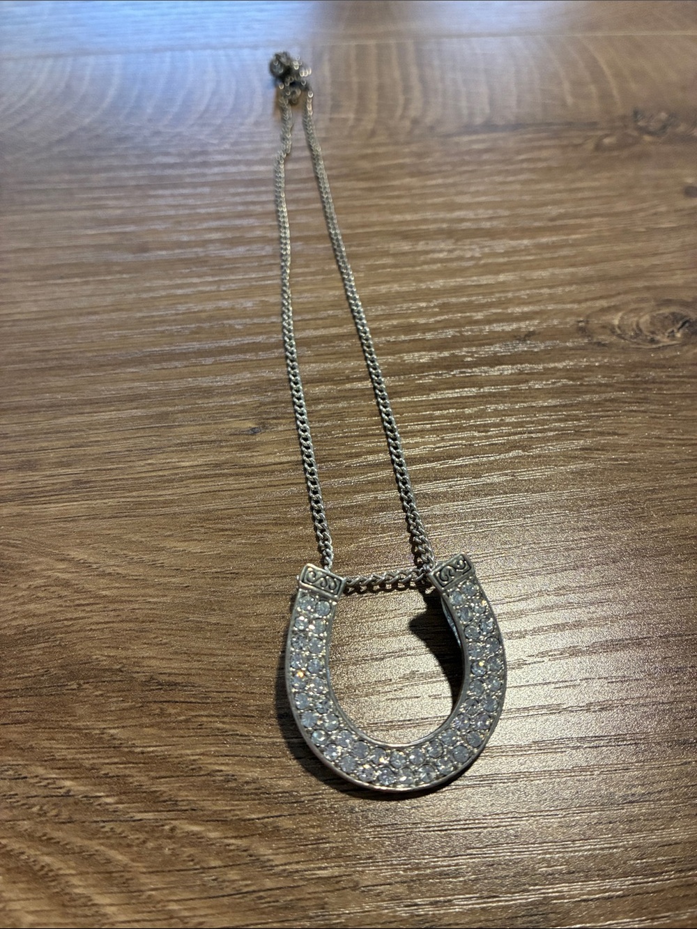 Pave Crystal Horseshoe Pendant Necklace - Silver